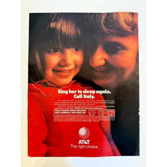 Vintage 1986 AT&T Call Italy Little Girl with Parent Advertisement Print Ad - Picture 1 of 2